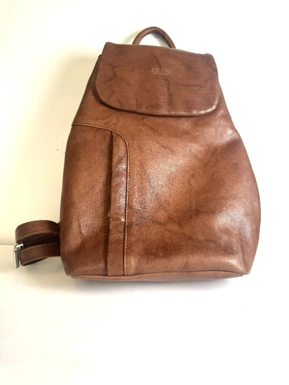 S1 PELLE MONTALCINO Genuine Italian Leather Backpack Rucksack Cognac Brown
